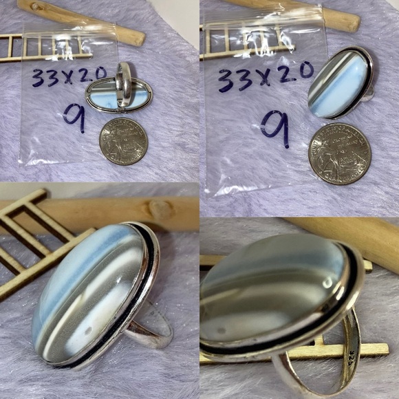 Lovely Owyhee Blue Opal Gemstone Chunky Handmade Ring - Picture 5 of 5